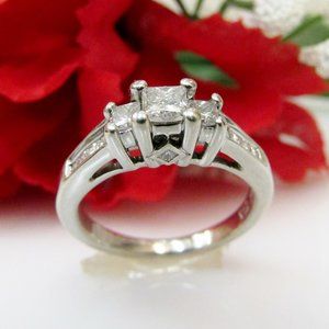 Diamond Three 3 Stone Engagement Ring 14k White Gold Size 5 Natural Genuine Real